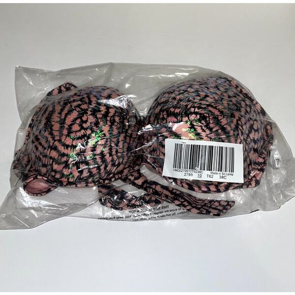 Victoria's Secret Bikini Top Womens 38C Pink Brown Sequin Bombshell Halter - Picture 7 of 7
